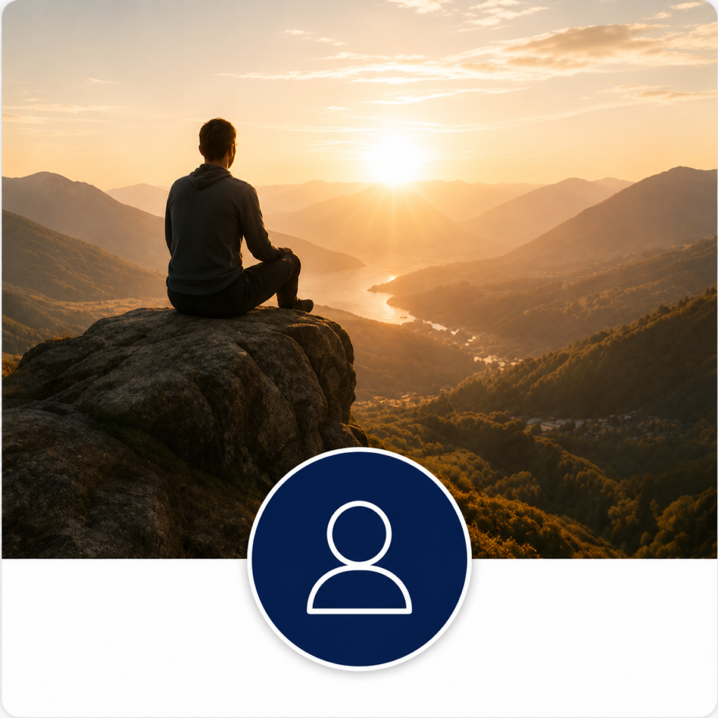 Persona in meditazione davanti a un paesaggio montano al tramonto, simbolo di consapevolezza ed equilibrio interiore